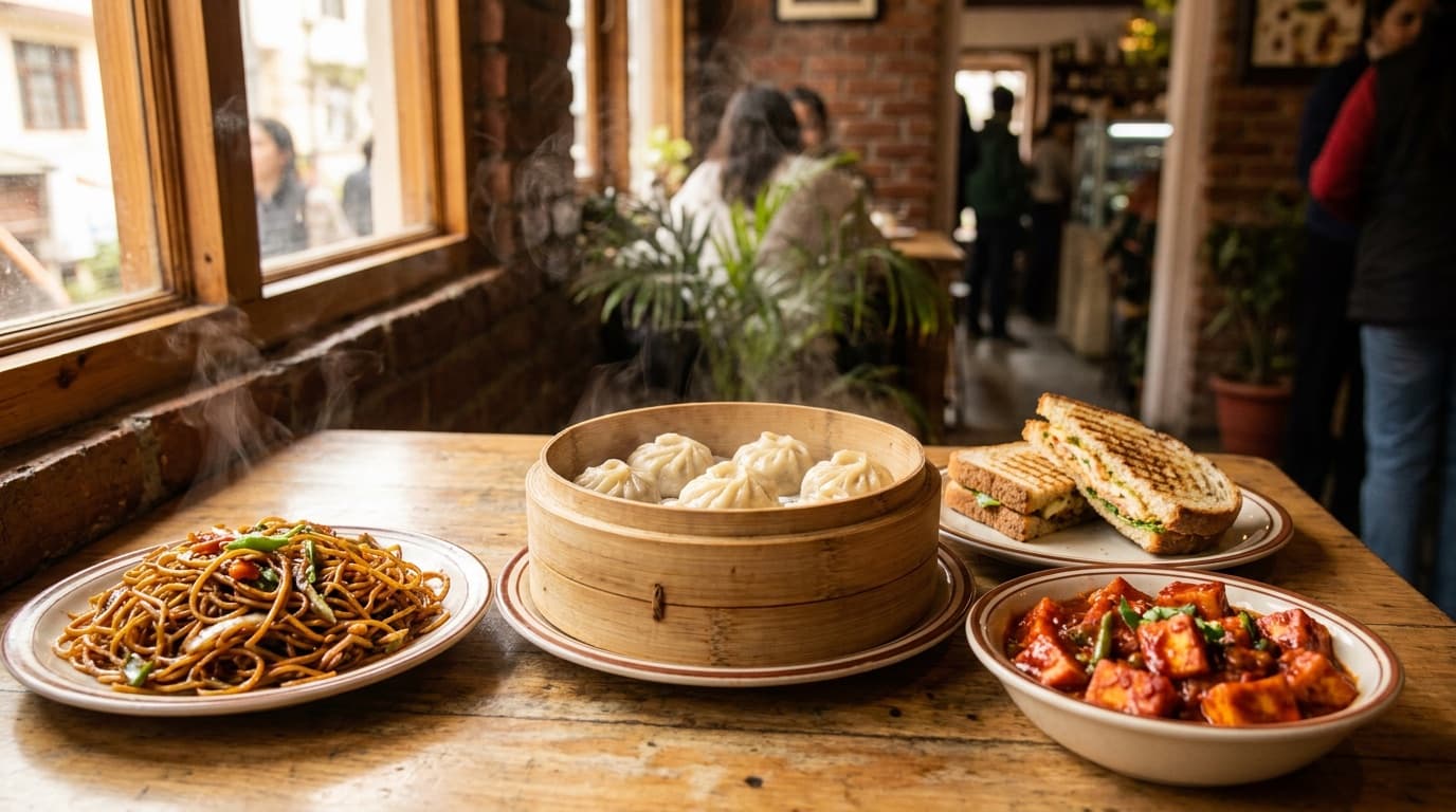 A generous spread of momos, Chinese and Continental dishes from Happy Belly Cafe